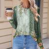 Women's Fashionable Casual Floral Retro Print Pleated Comfortable Round Neck Loose Long Sleeve T-shirt Top