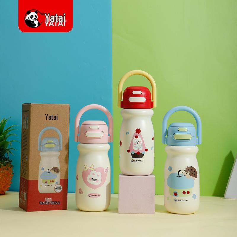 Cartoon Cute Children's Insulated 316 Stainless Steel Dual-Drink Cup with Handles and Pop-up Straw