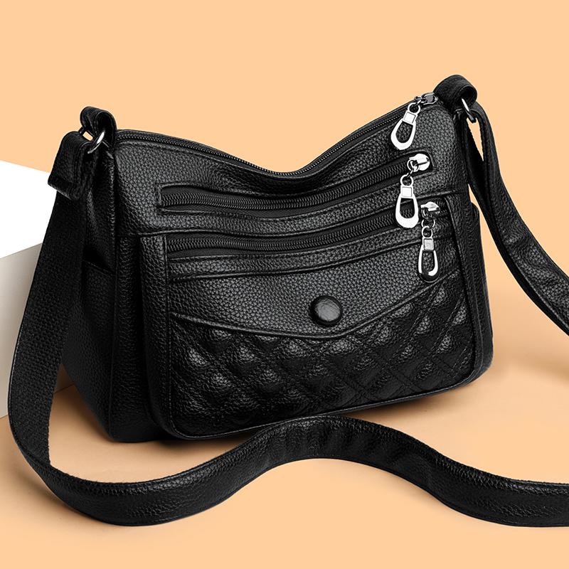 Lingge Women's Bag Soft Leather Crossbody Bag Middle-aged Mother's Bag Shoulder Bag