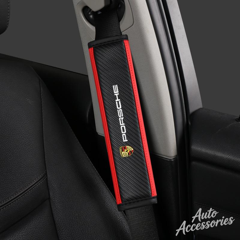 For Porsche MO82Pcs Car Seat Belt Shoulder Cover Safety Protector Pad Carbon Fibre For Porsche Cayenne Panamera Macan 911 Taycan Boxster Cayman