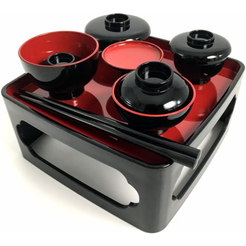 Urushi Product Ancestor Freeze-Dried Buddhist Meal Set, 5.5 Inches, Black (Inner Red)