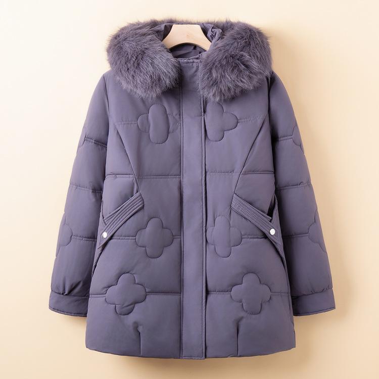 Small Mother's Winter Clothes Plus Velvet Thickened Jacket New Year's New Middle-aged Women's Cotton Jacket Mid-length Cotton Jacket