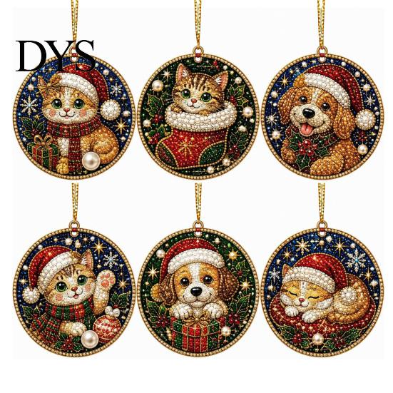 Indoor Outdoor Christmas Decorations 6 Pcs Pearl Art Ornaments, 2D Flat Acrylic Holiday Tree Pendant, Creative Ornaments Effect Hanging Decoration for