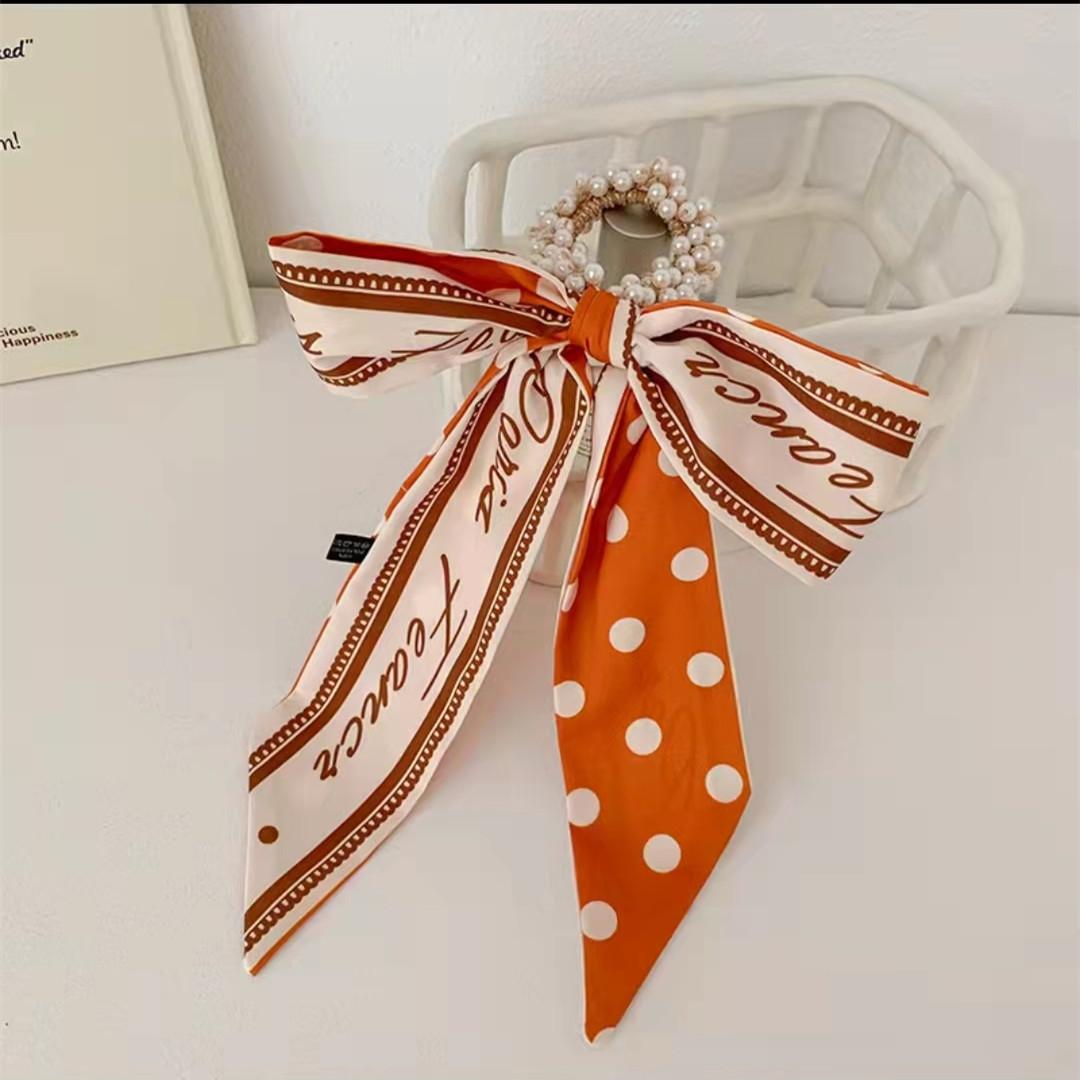 

Французская винтажная лента для волос с жемчужным шелковым принтом для женщин, модные эластичные ленты для волос, резинка для волос, аксессуары для волос