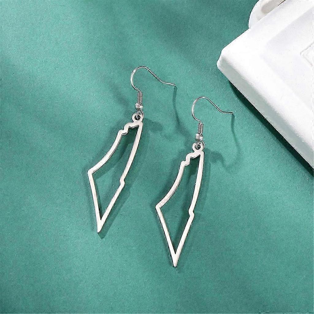 A Silver Palestine Map Dangle Earrings Women Geography Map Pendent Earring Stainless Jewelr