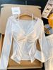 2025 Women's Korean Style Lace T-shirt - Long Sleeve Two-Piece Look with Chest Pads for Autumn/Winter.