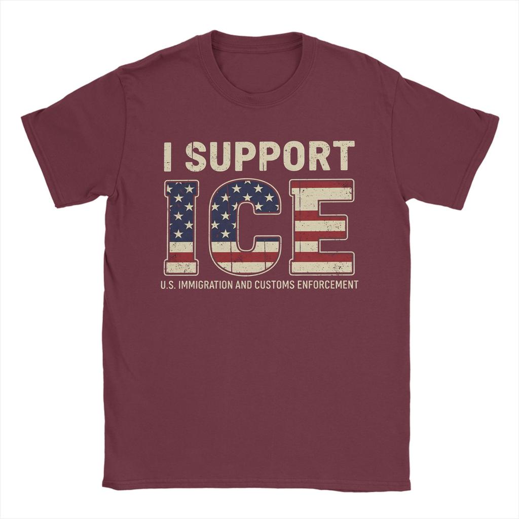 I Support ICE Immigration and Customs EnforceUnisext Vintage TShirts for Unisex Novelty Cotton Tee Shirt O Neck Short Sleeve T Shirts