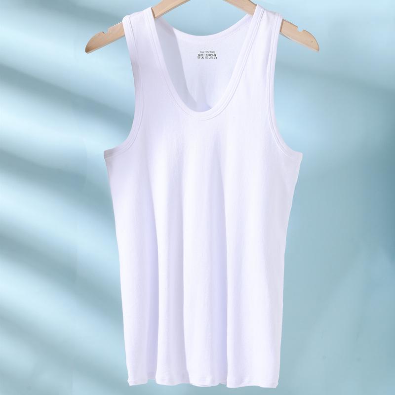 

Men s White Pure Cotton Sleeveless Tank Top - Summer Fitness & Sports XXL (65-75 kg)