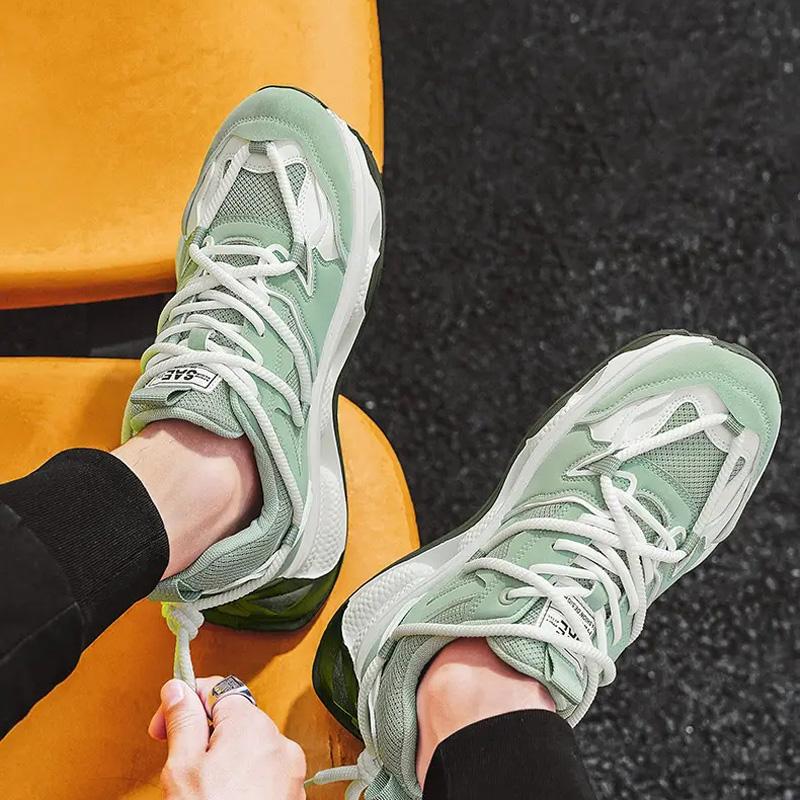 Fashion Mixed Color Men's Casual Shoes Texture Comfortable Lace-up Sneakers Non-slip Shock-absorbing Outdoor Male Sports Shoes