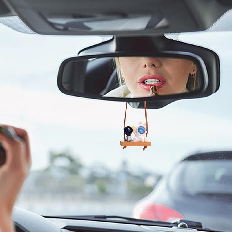 Swing Astronaut Car Pendant Space Rabbit Shape Decorative Tree Pendant With Lanyard Funny Colorful Car Ornaments For Walls Doors
