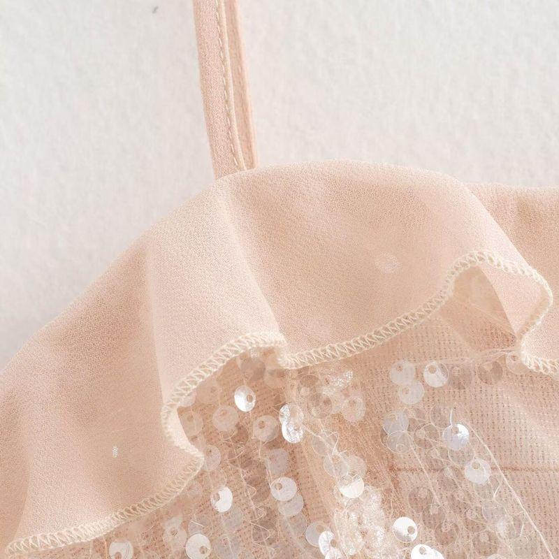 Kaslead New Arrival Women's Clothing Fashion Style Stylish Simple and Versatile Casual Sequin Sling Tops 9491887
