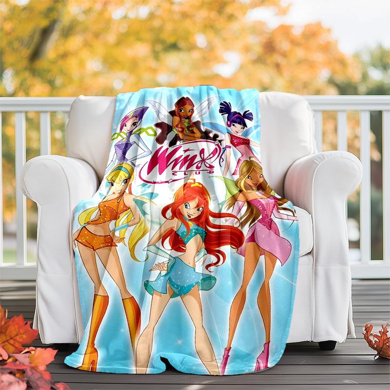 1pc W-Winx Club Theme Blanket - Digital Print, Polyester, Cozy for All Seasons, Perfect for Outdoor, and Travel