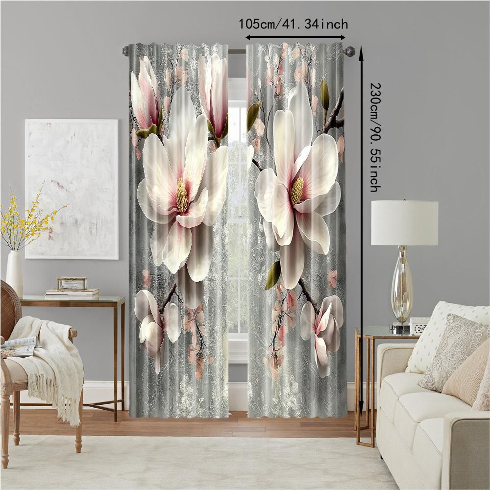 Set Of 2 Versatile Polyester Transparent Curtains Home Decoration Magnolia Pattern Use Bedrooms Living Rooms Curtain Ideal For Sitting Room