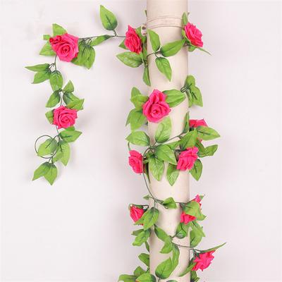 240cm Artificial 8cm Rose Flower Head Ivy Vine Rattan With Green Leaves Home Garden Wedding Party Hanging Garland Decor