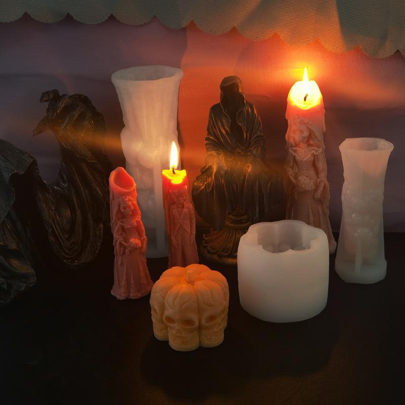 Halloween Ghost Groom Scented Candle Silicone Mold Spooky Skull Plaster Candle Making Mold
