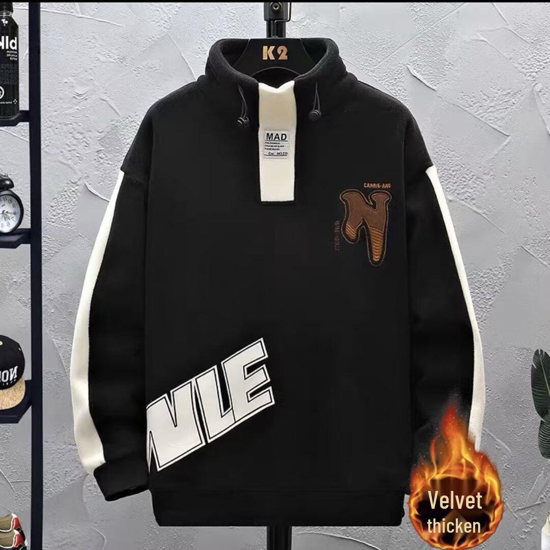 

Harajuku Trend Double-Sided Fleece Men s Hoodie: Korean-Japanese Style, Versatile and Stylish 2XL чорний