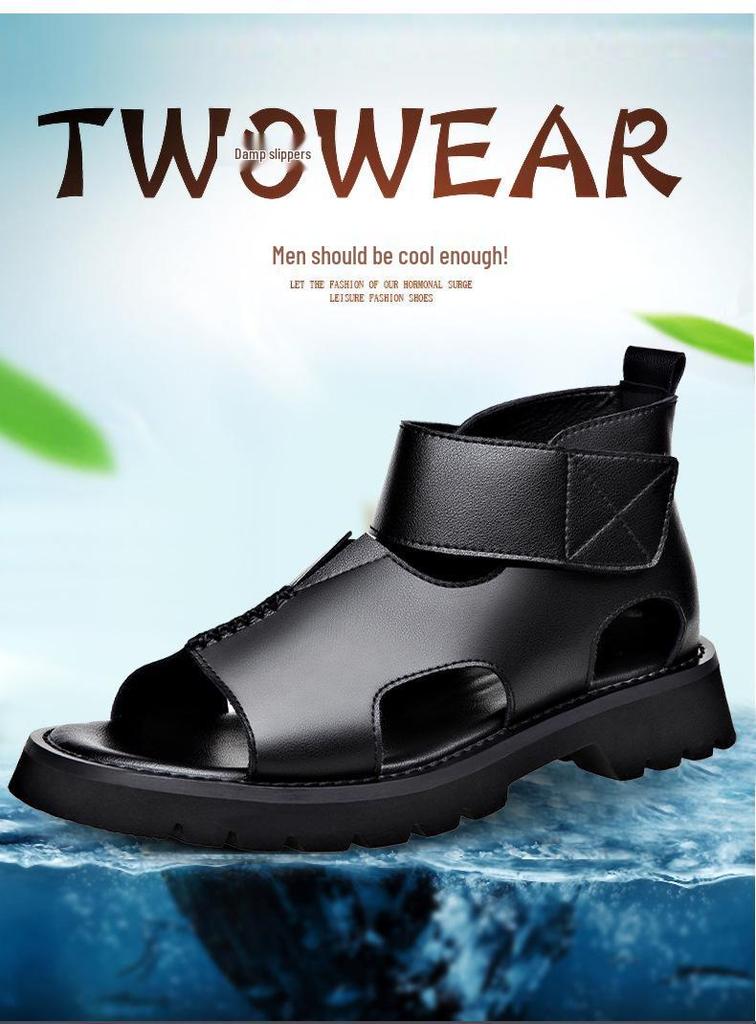 Men's Genuine Leather Roman-Style High-Top Sandals - Trendy, Comfortable, Soft Sole