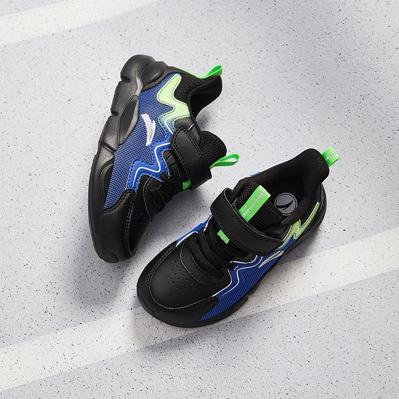 Anta Kids Synthetic Leather Fashion Versatile Lightweight Shock Absorbing Low Top Running Shoes Kids sneaker Black Blue Green A12449970N-2