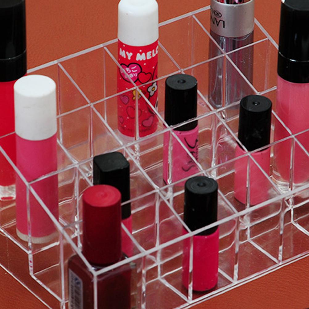 24 Slot Clear Lipstick & Nail Polish Organizer Small Cosmetic Display Rack for Makeup Storage