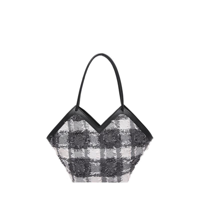 Bag Women's Light Luxury New Ins Trendy Fashion Plaid Shoulder Bag Casual Versatile Hand Carry Tote Bag