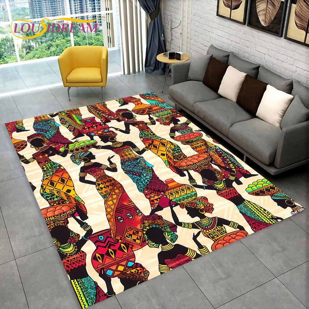 3D Africa Ethiopian Painting Art Custom Cartoon Area Rug Large,Carpet for Home Living Room Sofa Doormat Decor,Non-slip Floor Mat