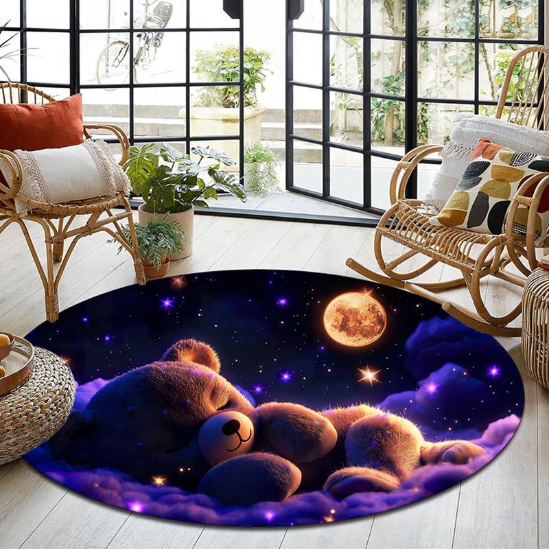 1Pc Bear Circular Print Rug - Home Decoration Carpet For Living Room Bedroom Flooring Computer Chair Area Rug