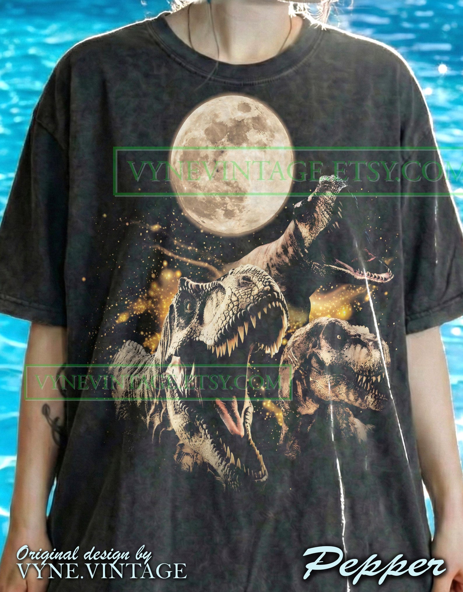 Three T-Rex Dinosaur Comfort Colors® Tshirt, Full Moon Tees, Roaring Tyrannosaurus Sweater, Prehistoric Predator Tanktop, Dino Art 3XL