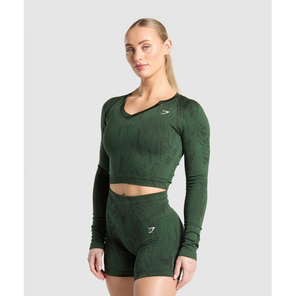 Gymshark Bezešvý top s dlouhým rukávem Adapt Camo, běžecká zelená, klasická zelená B3b2l Ec3b