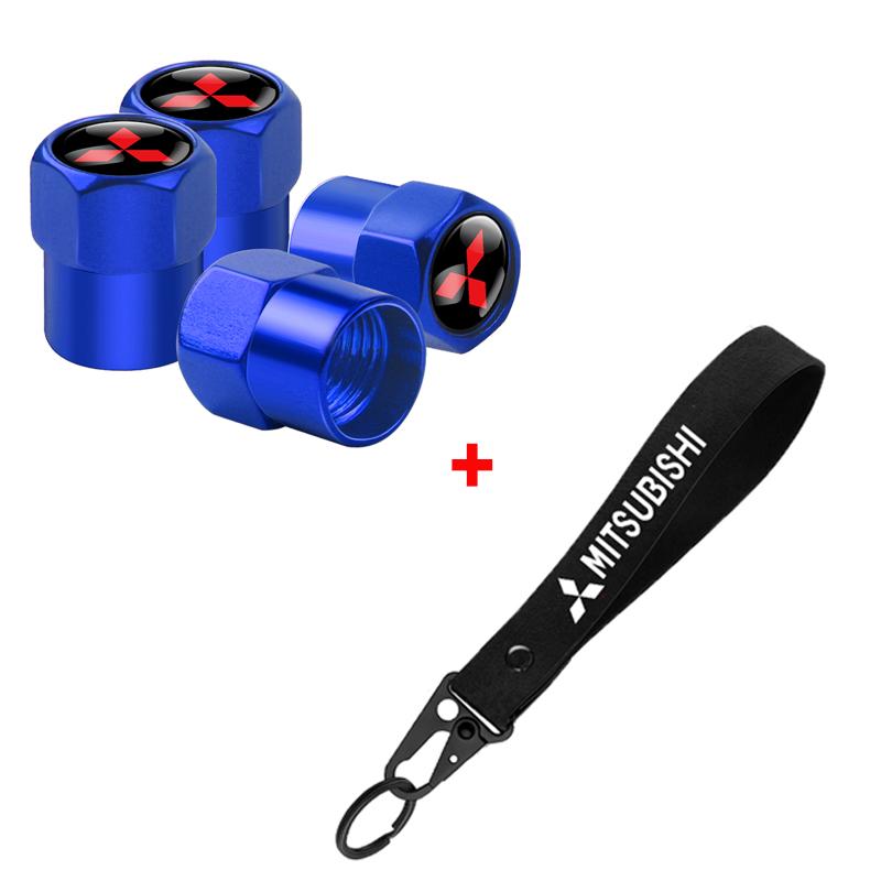 For Mitsubishi Lancer Outlander Pajero L200 Ralliart Aluminum Metal Car Tire Valve Cover Car Badge Nylon Keychain Accessories