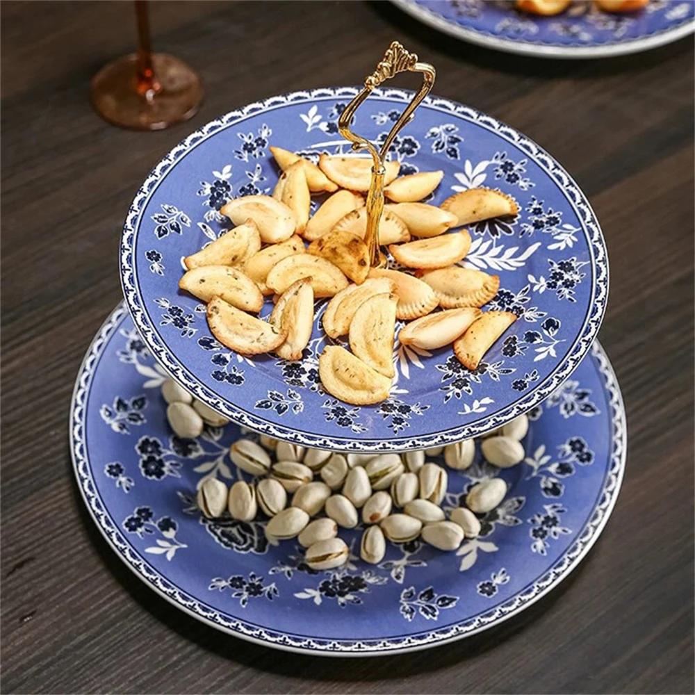British Glaze Tableware Storage Plate Kitchen Supplies Double Layer Double Cake Fruit Plate Holiday Party Party Home Decoration