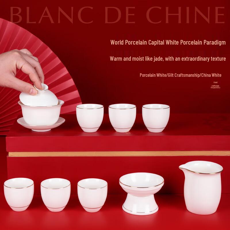 Dehua White Porcelain Gongfu Tea Set with Mutton Fat Jade Finish