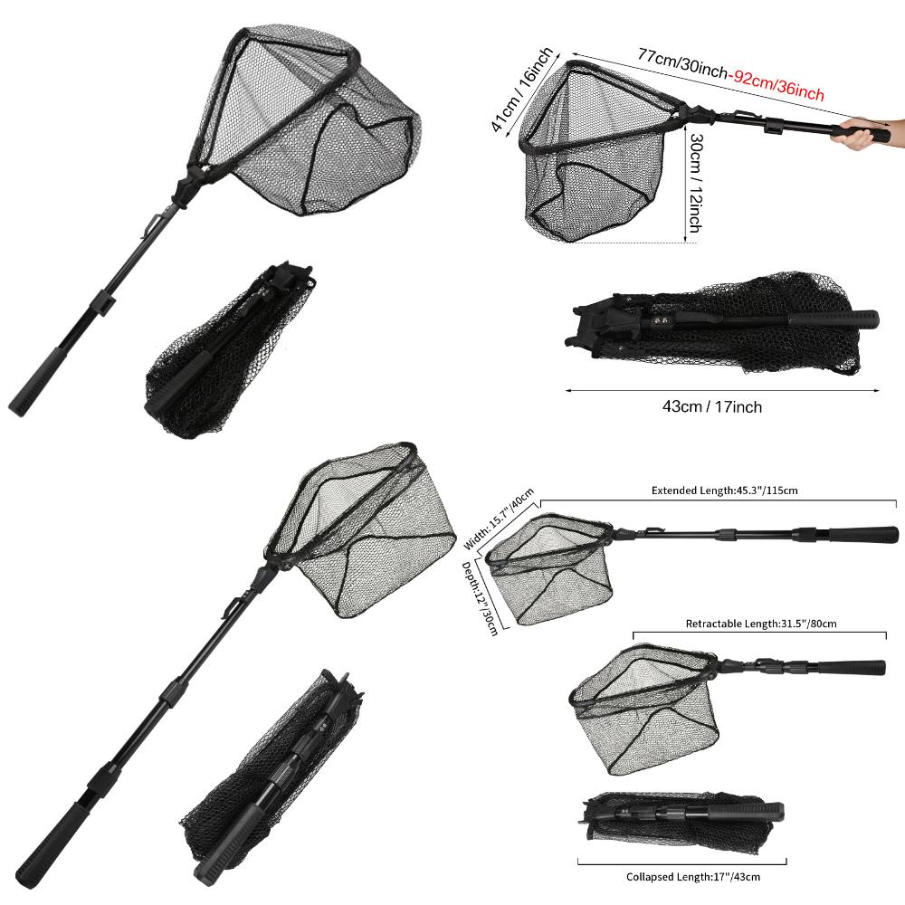 43-92CM Fishing Net with Telescopic Rod Handle Fishing Landing Net for Kayak Salmon Catfish Trout Easy to Catch and Release