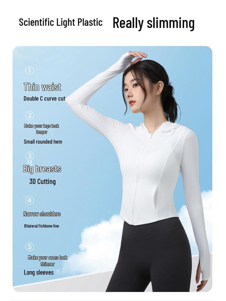 Thin Summer Yoga Jacket: Light Hooded Zip-Up, Quick-Dry, Long Sleeve, Sun Protection for Running