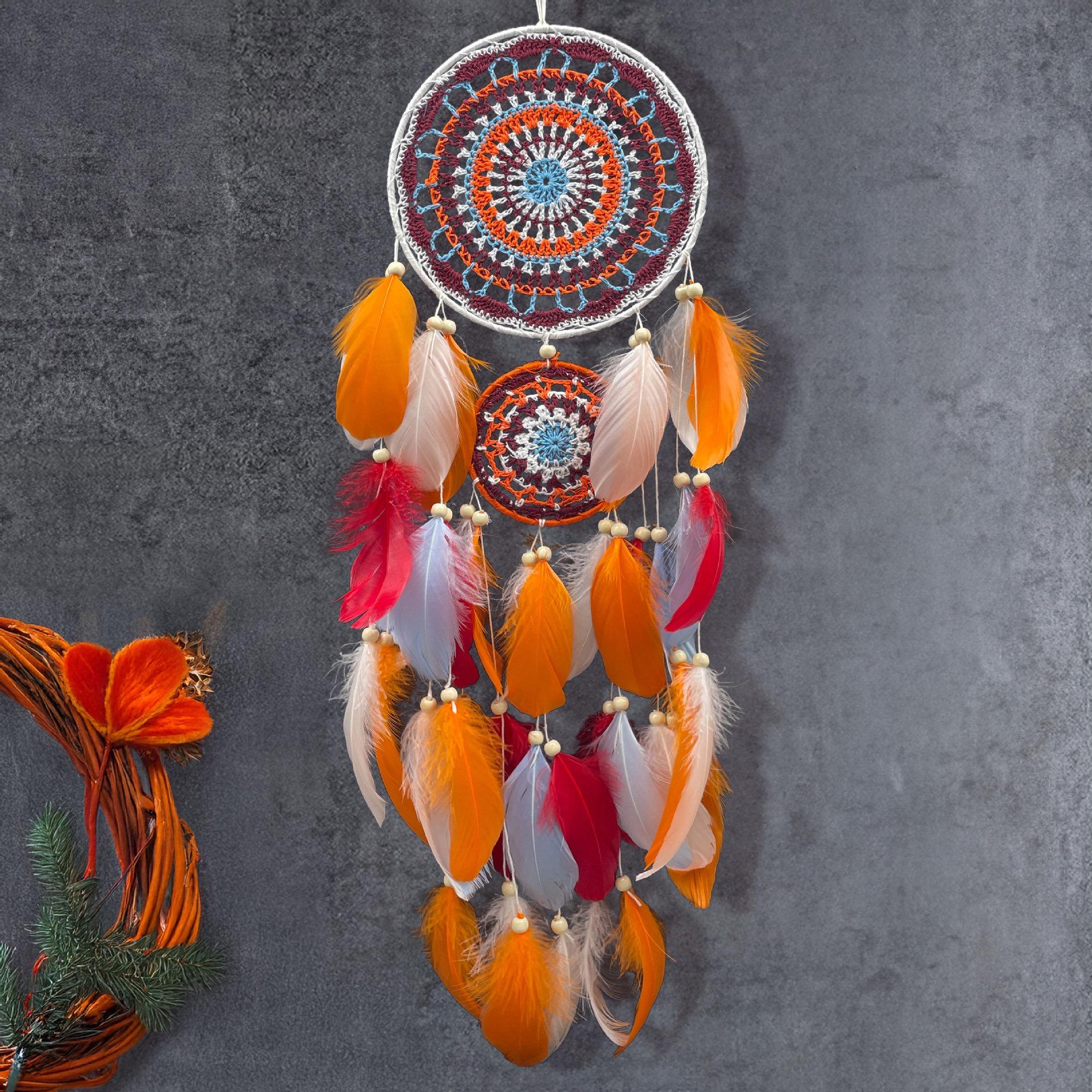 

Bohemian Feathers Dream Catcher Large Window Hangings Bedroom Pendants Home Decorations Handmade Accessories For Festival Gifts помаранчевий