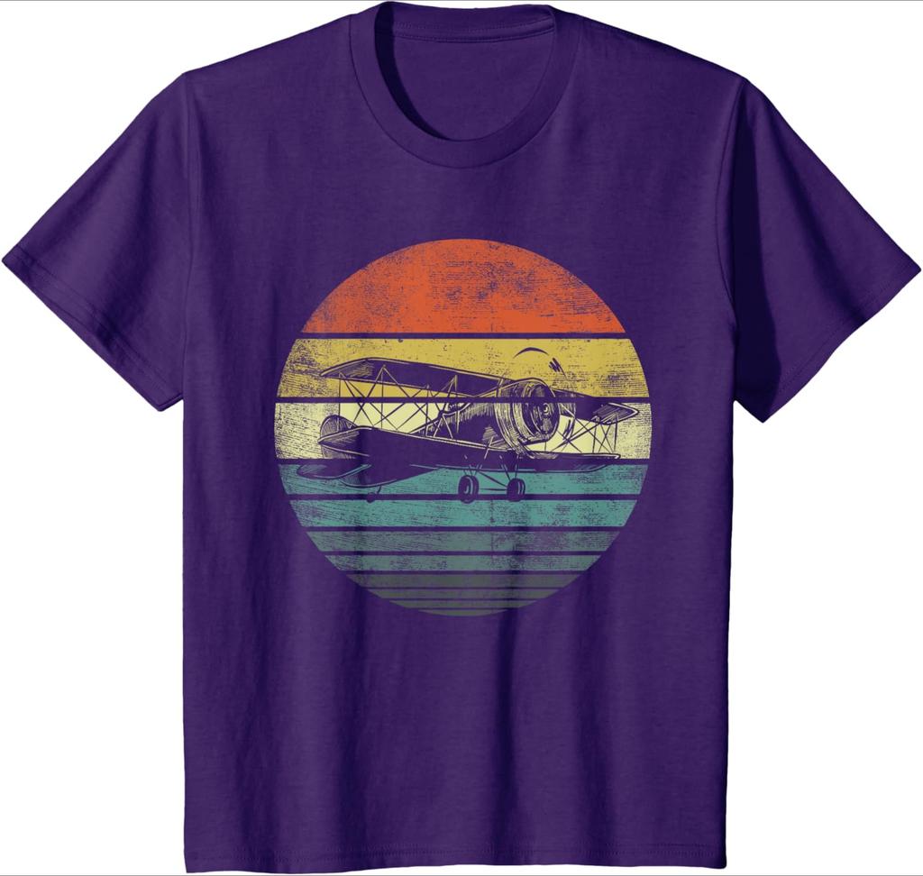 Aviator Pilot Gifts Funny Retro Bi-Plane Airplane Aviation Design-100% Cotton  Round Neck Short Sleeve Printed Men's T-shirt.