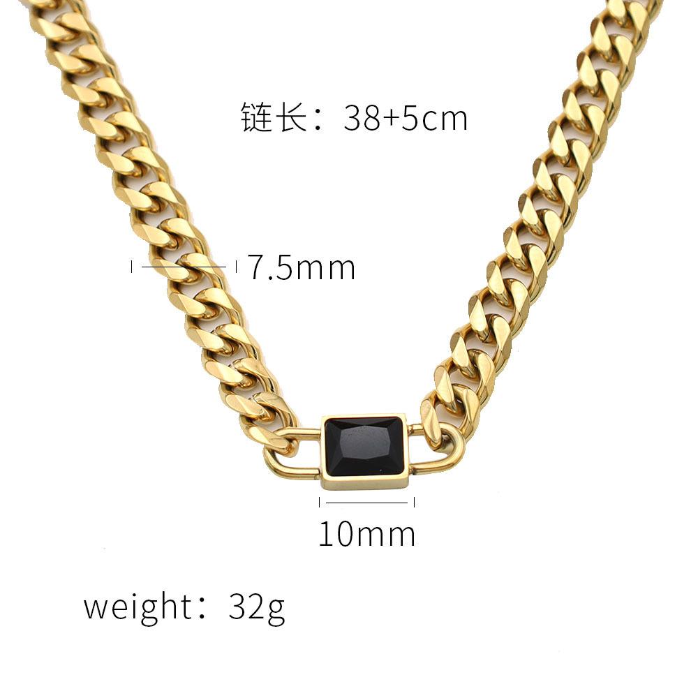 Personalized Trend Square Zircon Cuban Chain Necklace Women'S 18K Gold Titanium Steel Non-Fading Jewelry