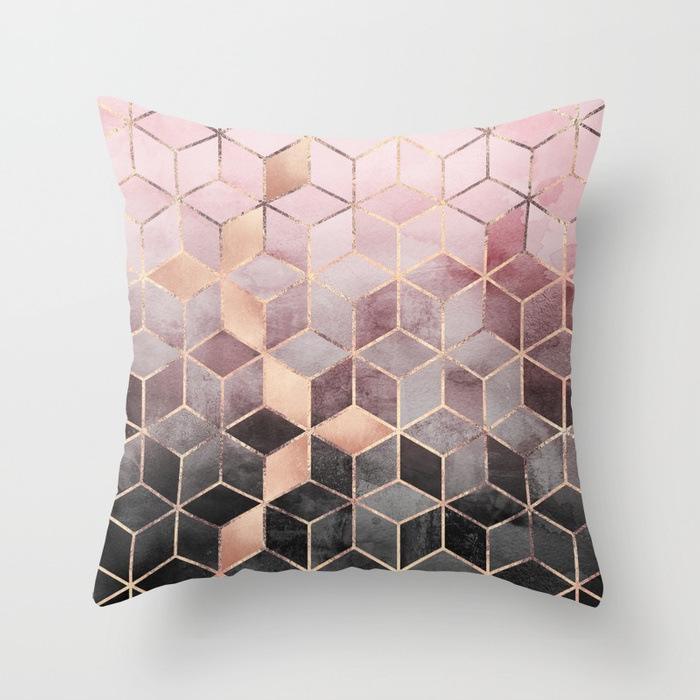 20 New Pink Marble Geometric Pillowcase Marble Velvet Sofa Cushion Cover