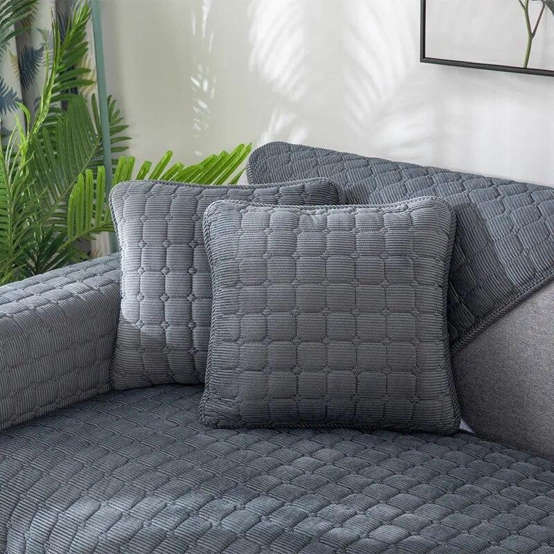 Thickened Corduroy Sofa Cushion Four Seasons General Pure Colour Plush Non-Slip Living Room Sofa Cover Warm Breathable Sofa Back