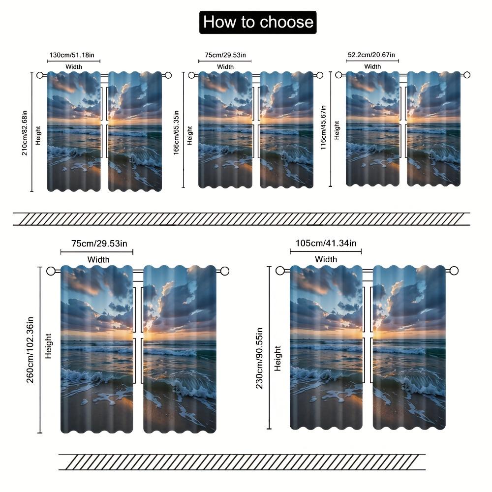2pcs Tropical Beach Ocean Waves Curtains - Vibrant Sunset Print, Semi-Transparent Polyester, Machine Washable, Perfect for Bedro