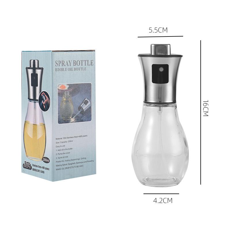 304 Stainless Steel Glass Oil Spray Bottle 1pc - Pressurized Nozzle, Ideal for Kitchen, Outdoor BBQ - No Electricity or Battery
