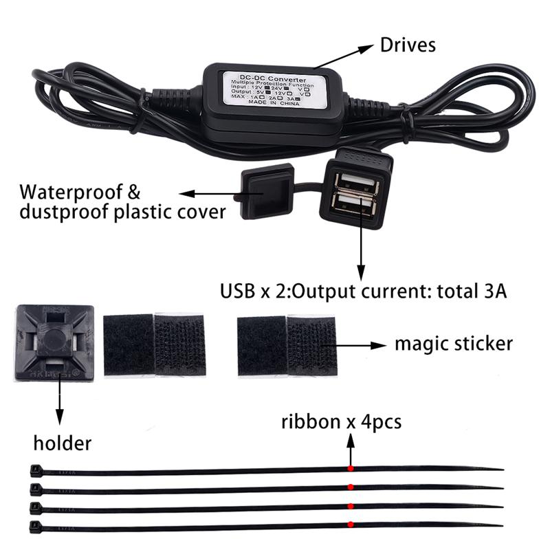 Car Motorcycle USB Charger Waterproof 12V TO 5V Converter Power Supply GPS Phone Universal Fit Free