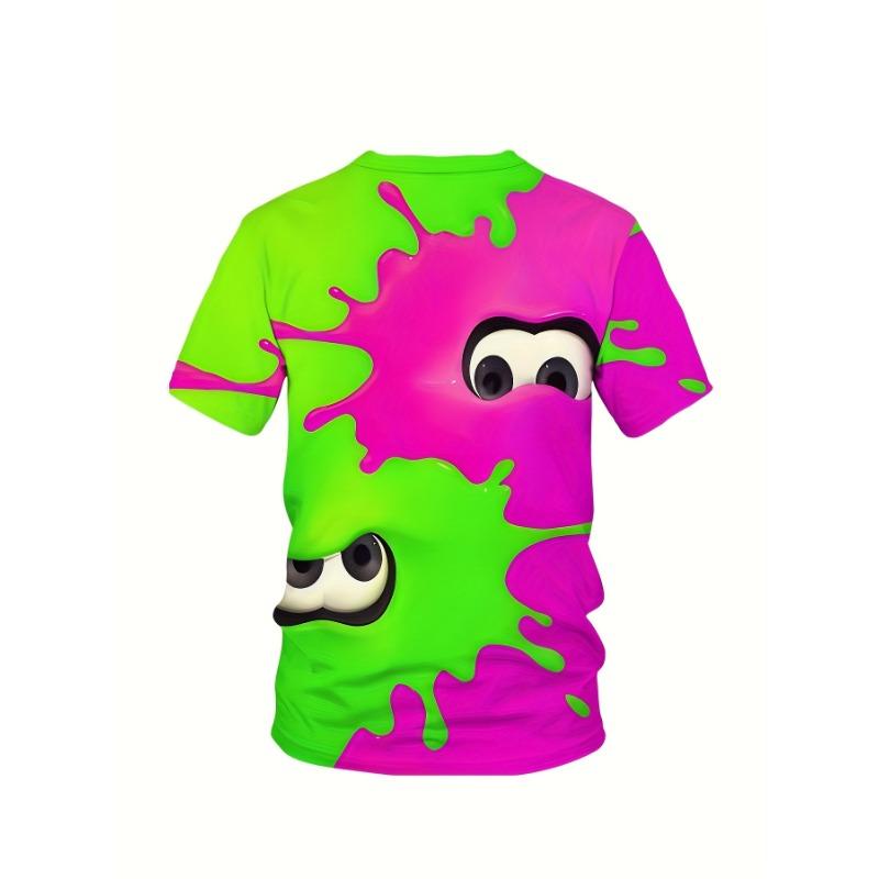 Herren Übergröße Freizeit Sport Outfit Lebhafter Cartoon-Print T-Shirt Shorts Set Kurzarm Rundhalsausschnitt Polyester-Mischung Ideal für Outdoor