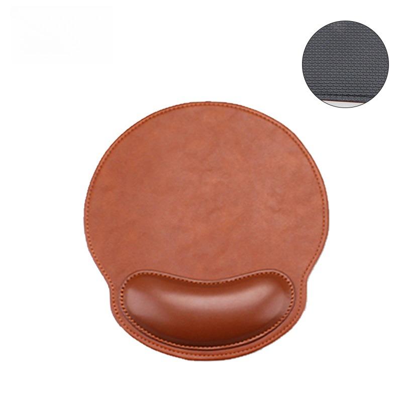 1PC Ergonomic wrist rest faux leather gaming/office mouse pad - non-slip oval desk mat with rubber base, simple wrist rest.