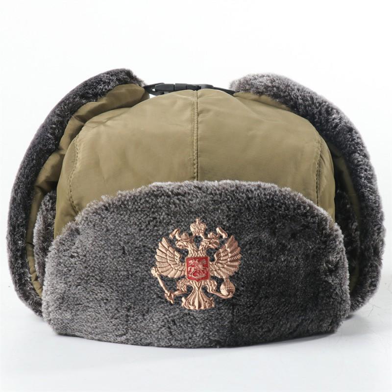 Winter Warm Military-Style Earflap Hat Men Women With Embroidered Soviet Emblem Windproof Outdoor Cap