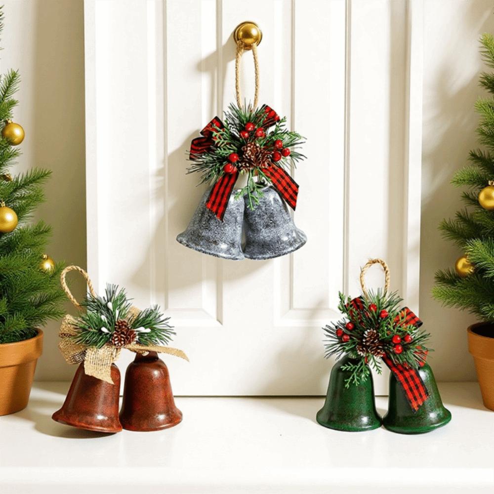 Vintage Open Christmas Hanging Bells Rustic Xmas Pendant Exquisite Christmas Tree Ornament Window