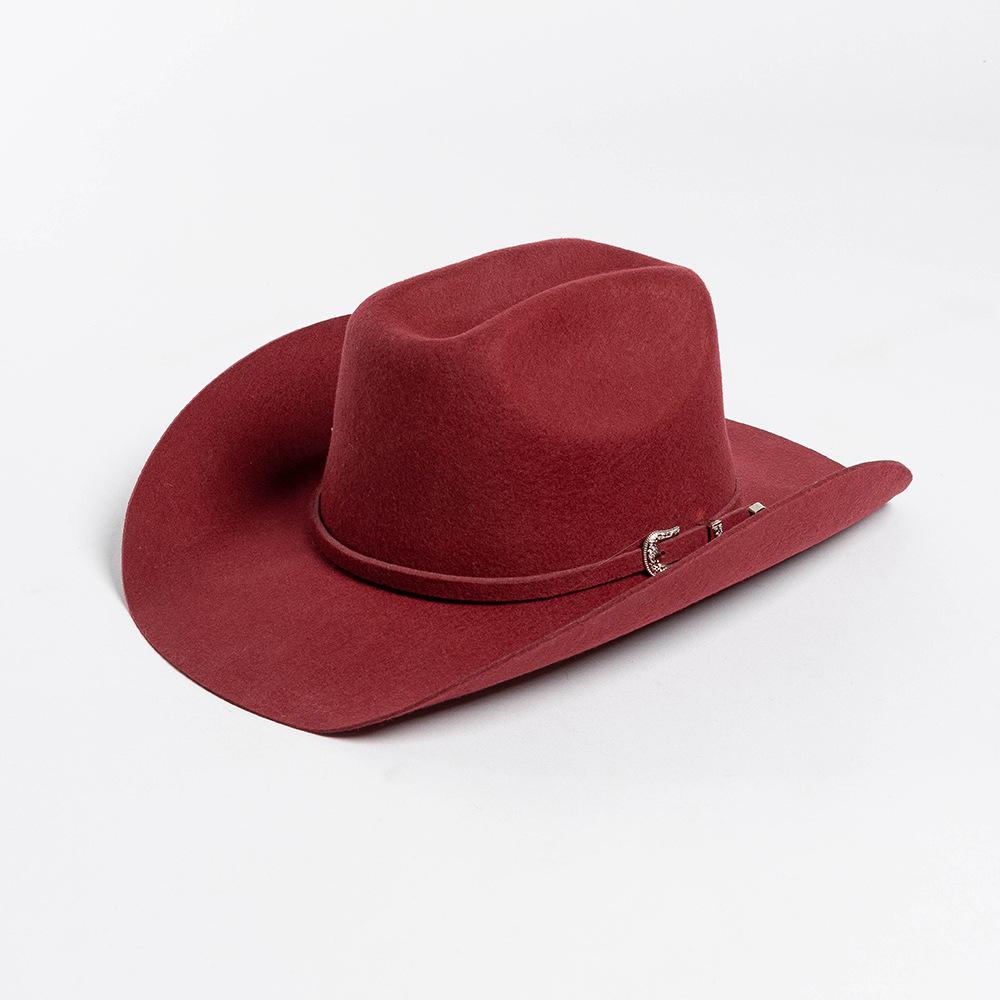 Autumn And Winter New Fashion Belt Buckle Decorative Wool Woolen Edge Wide Brim Jazz Hat Outdoor Warm Concave Top Hat