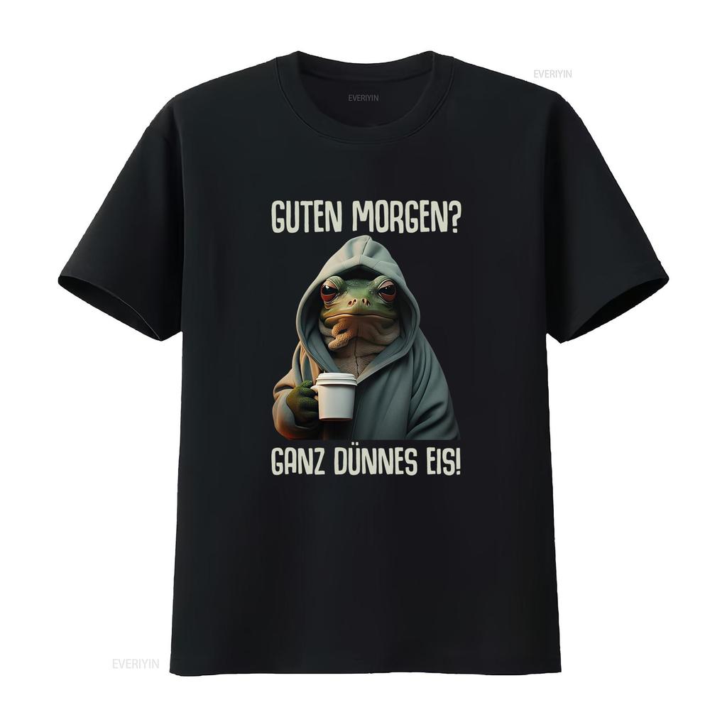Good Morning Guten Morgen Funny Frog Coffee Quote T Shirt Premium With Look Design vintage Washed Stretched Casual homme