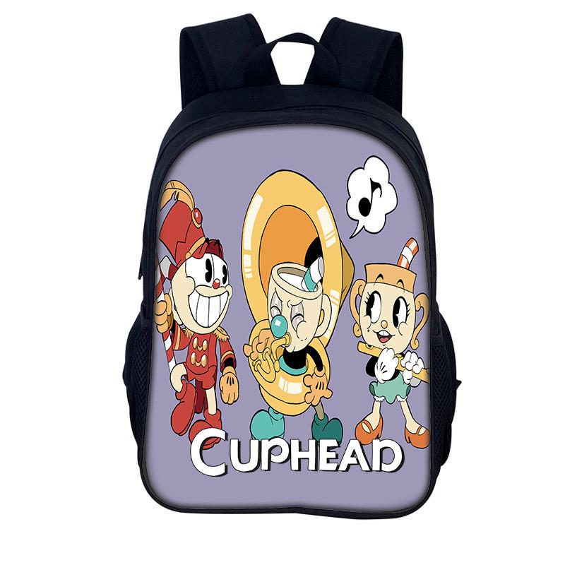 Cuphead Cartoon Backpack For Kids With Nylon Material And Spacious Design For School And Travel