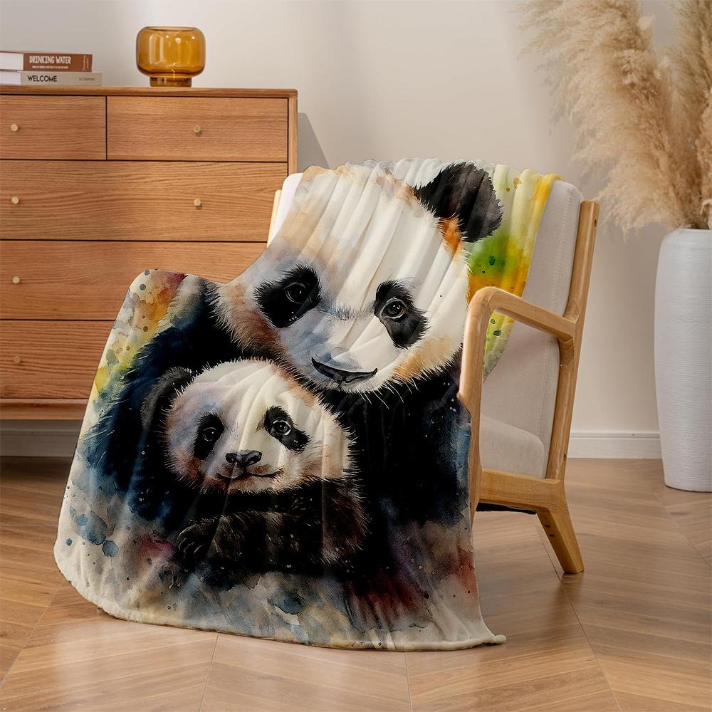 1 Stück Riesenpanda Mutter & Junges Druck Flanelldecke - Schwergewichtig Weich Plüsch Ganzjahres Luxus Tagesdecke, Maschinenwäsche