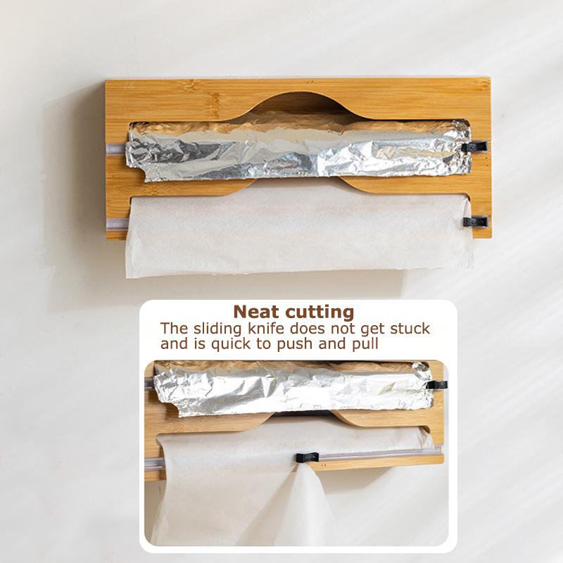 1 Stück Bambus Küche Thermofolie Daliy 2-in-1 Paket Organizer Restaurant Alufolienschneider Zuhause 1 Schneider Spender